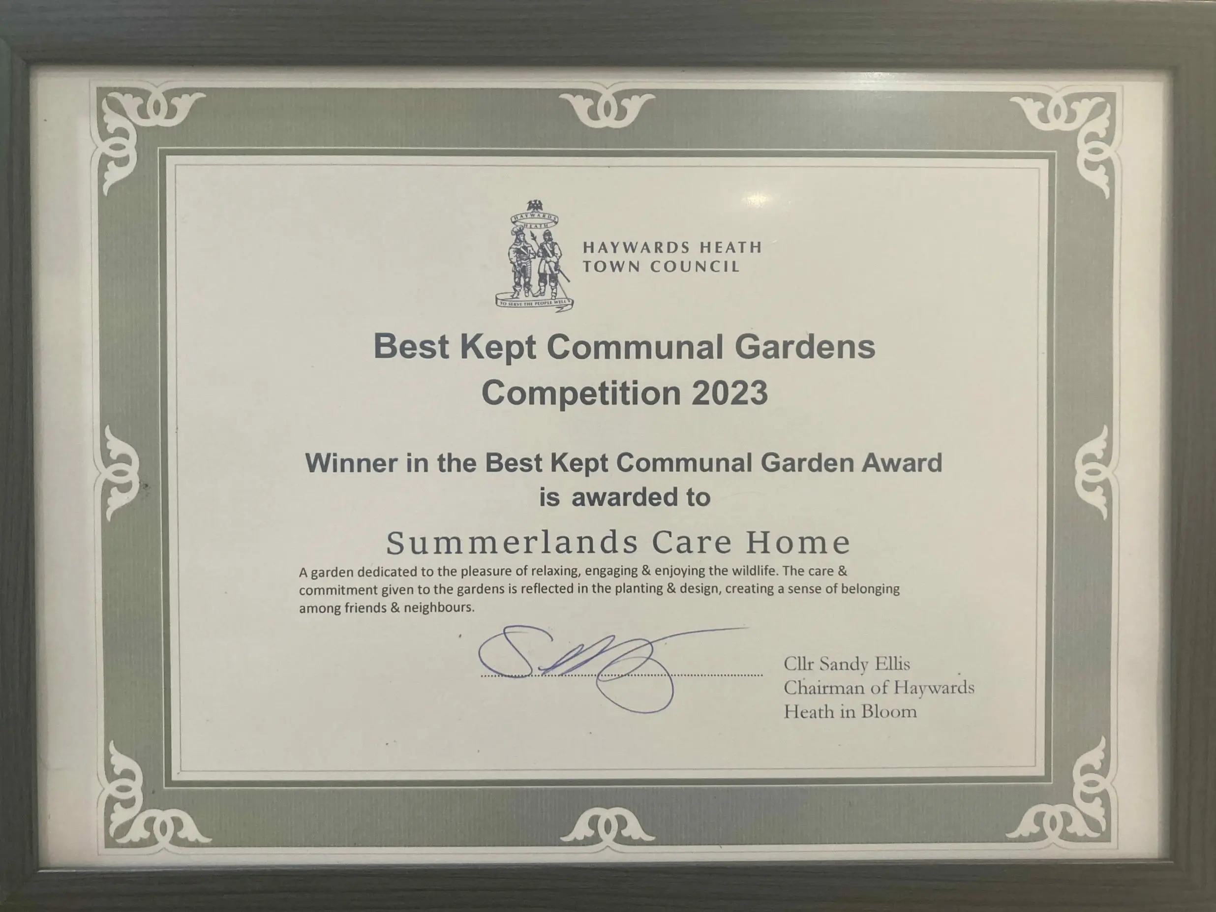 Summerlands | image showing our best kept communal gardens 2023 certificate