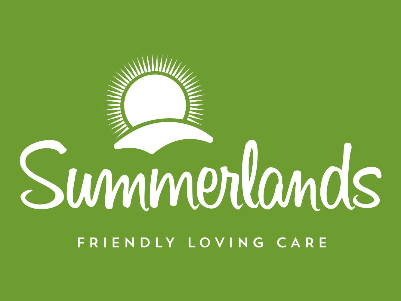 Summerlands | our logo in white on our brand green background